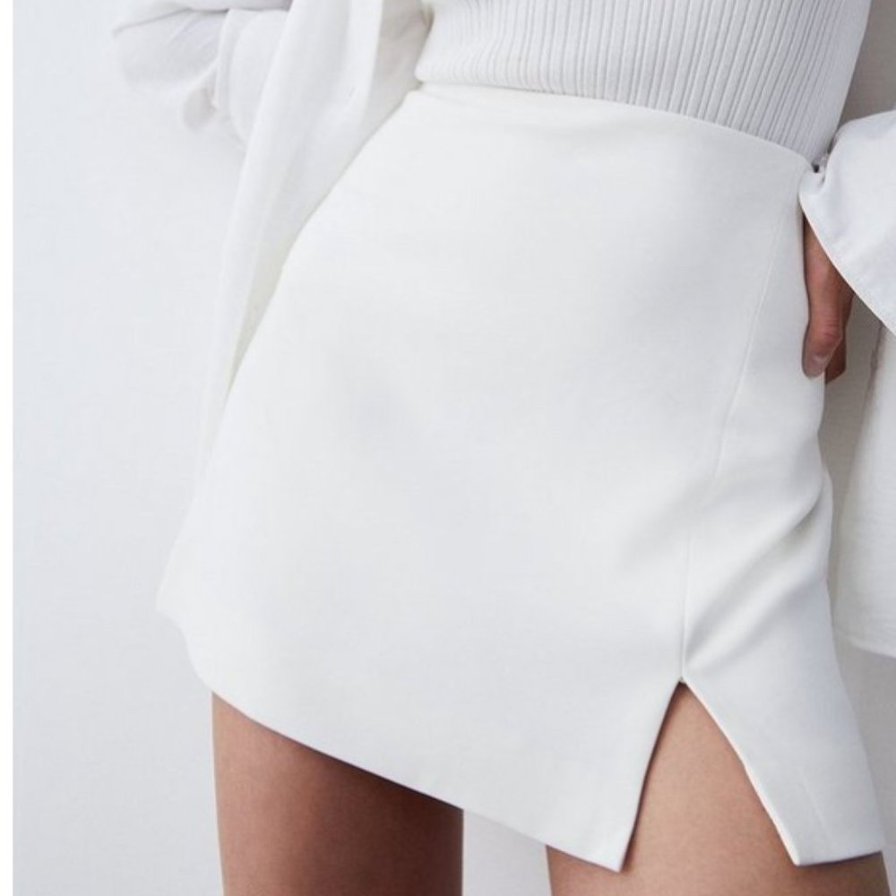Side Split Woven Cady Mini Skirt